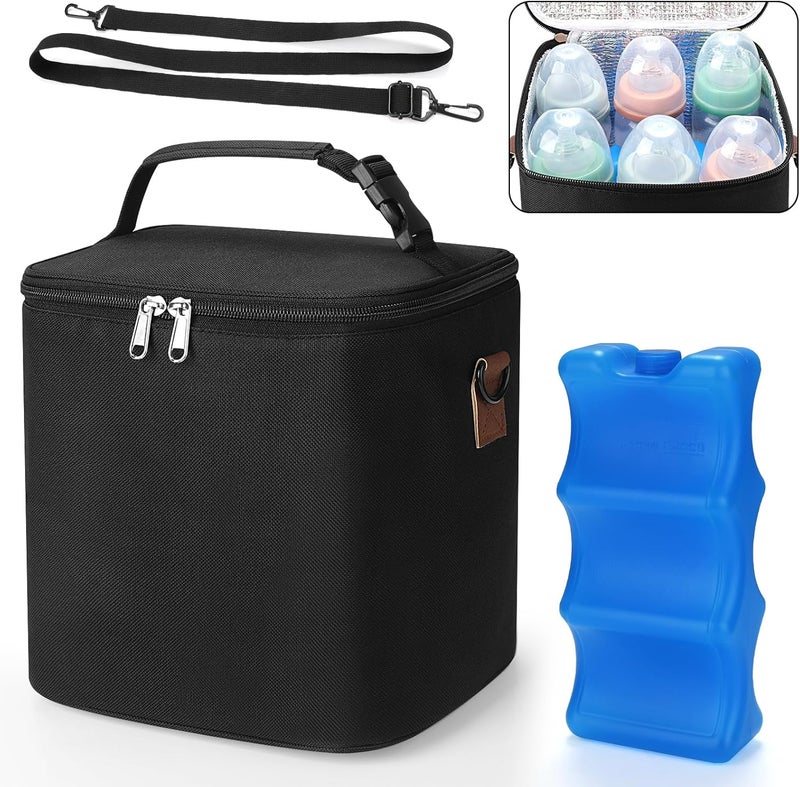 accmor Breastmilk Cooler Bag with Ice Pack, Baby Bottle Cooler Bags, Insulated Bottle Cooler Tote Bags On The Go, Fits 6 Large 9oz Bottles, for Nursing Mom Daycare Travel, Black - Image 2